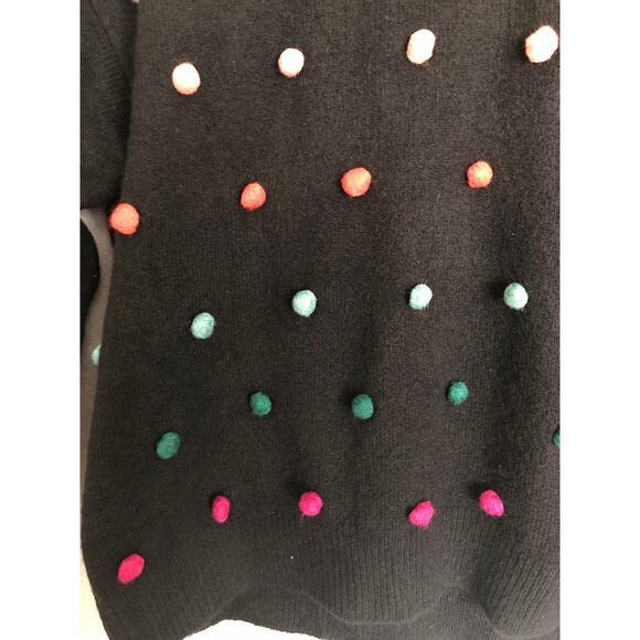CeCe Pom Pom Sweater Women's Size Large Ribbed Trim Black NEW - Picture 3 of 6